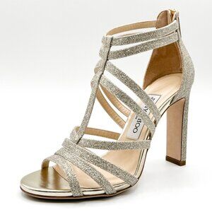 NEW Jimmy Choo Selina 100 Platinum Ice Glitter Leather Caged Sandal